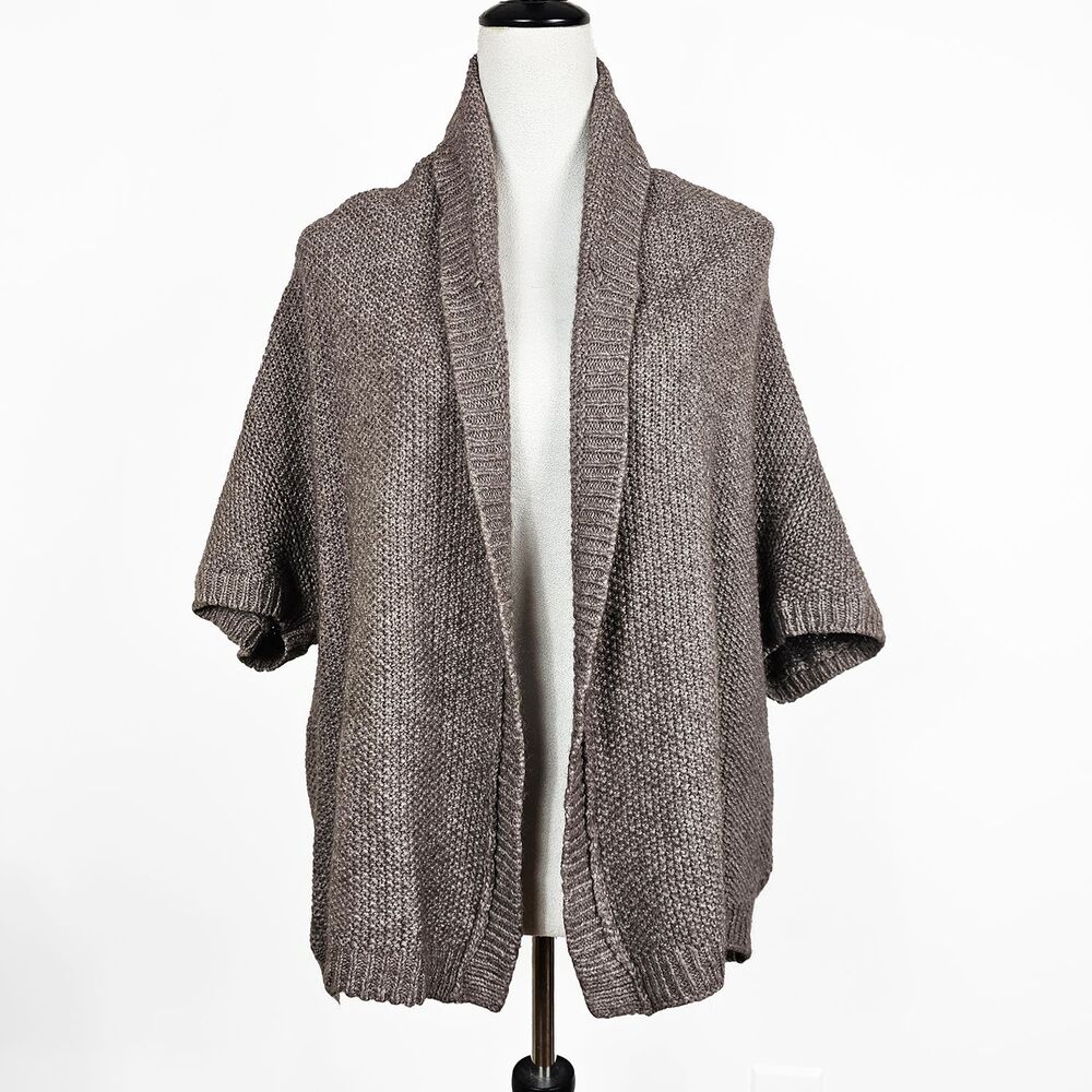 Ann Taylor Brown Large Alpaca Wool Blend Short Sleeve Open Cardigan